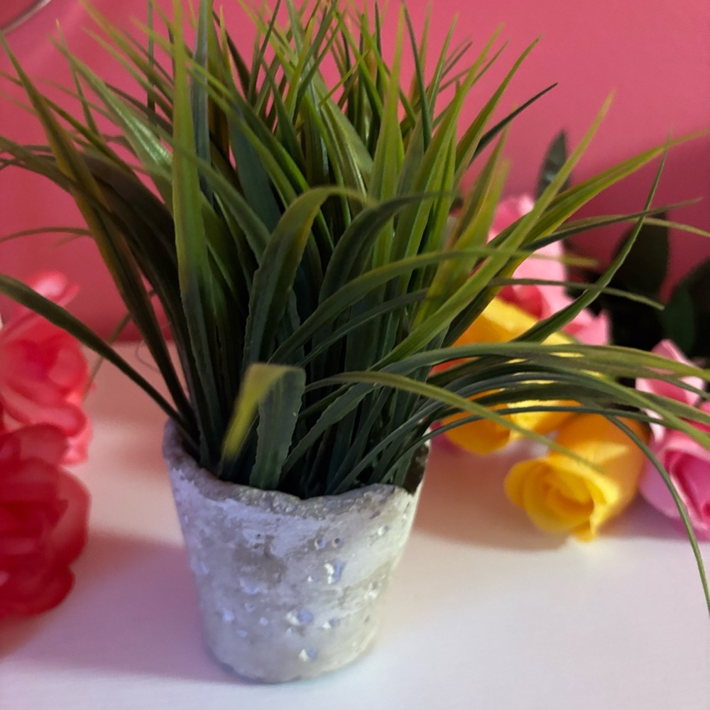 Green Artificial Plant in Stone Pot